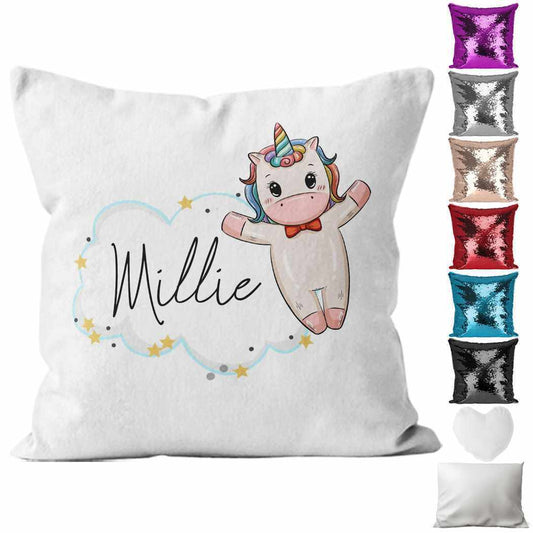 Personalised Cushion Unicorn Sequin Cushion Pillow Printed Birthday Gift 87