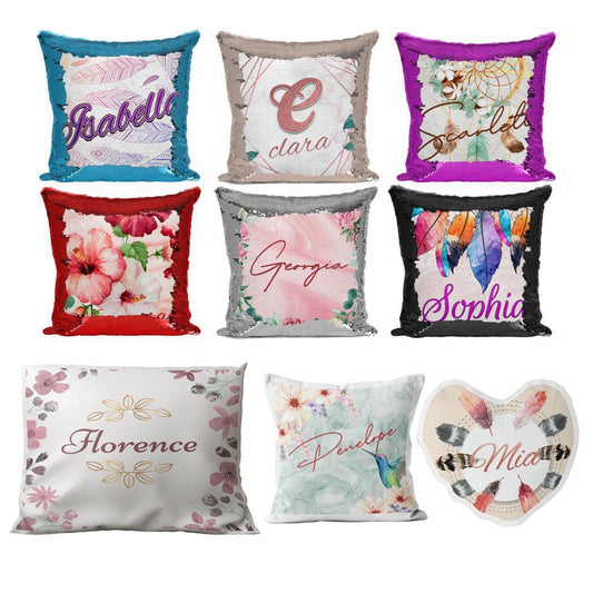 Personalised Cushion Floral Sequin Cushion Pillow Printed Birthday Gift 3