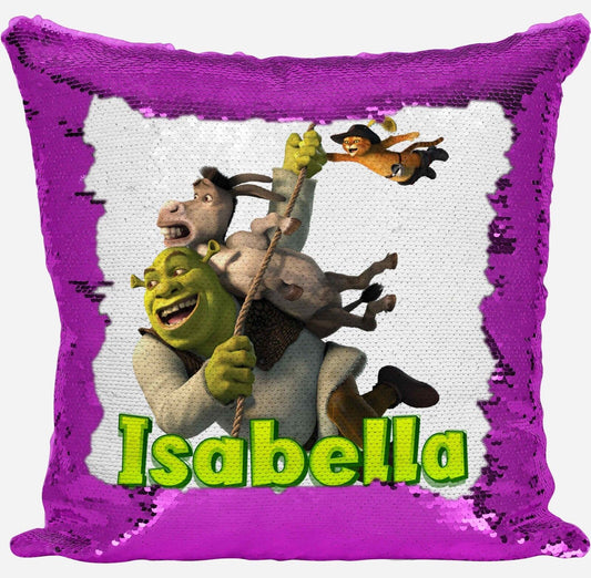 Personalised Shrek Any Name Magic Reveal Pink Sequin Cushion Cover Gift 3