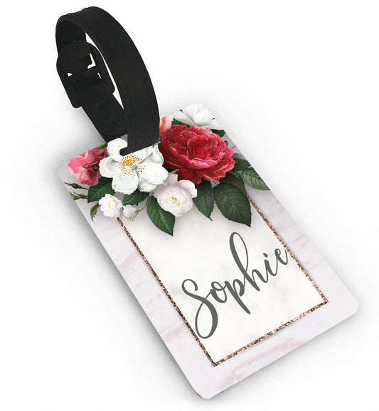 Personalised Floral Design Luggage Tag Any Name Printed Tag Kids Childrens 16