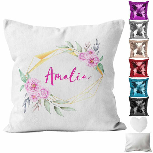 Personalised Cushion Floral Sequin Cushion Pillow Printed Birthday Gift 40