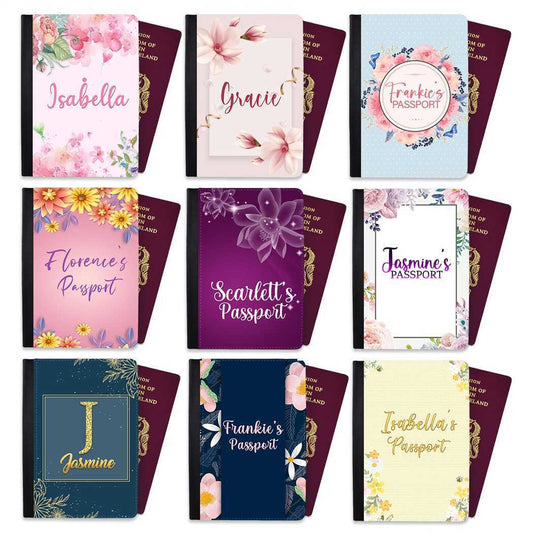 Personalised Floral Children Passport Cover Holder Any Name Holiday Accessory 28