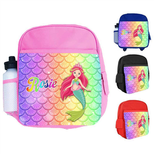 Personalised Kids Backpack Any Name Mermaid Design Boys Girls kid School Bag 25