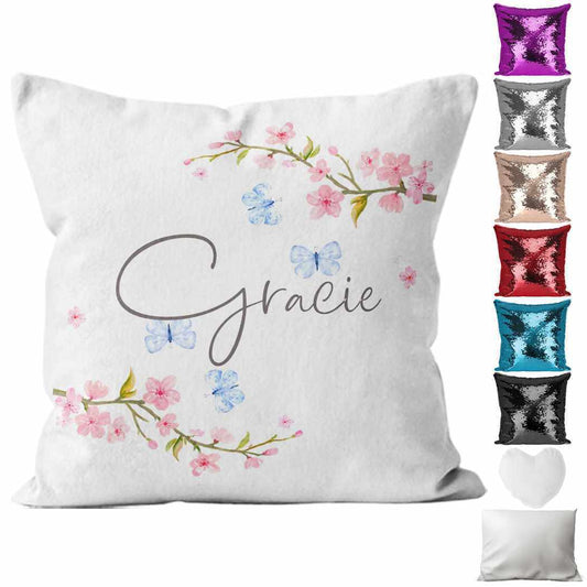 Personalised Cushion Floral Sequin Cushion Pillow Printed Birthday Gift 102