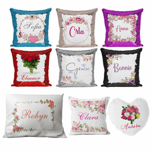Personalised Cushion Floral Sequin Cushion Pillow Printed Birthday Gift 102