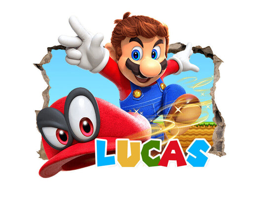 Personalised Any Name Mario Design Wall Decal 3D Sticker Vinyl Bedroom 130