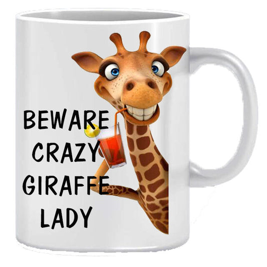 Beware Crazy Giraffe Novelty Gift Printed Tea Coffee Ceramic Mug