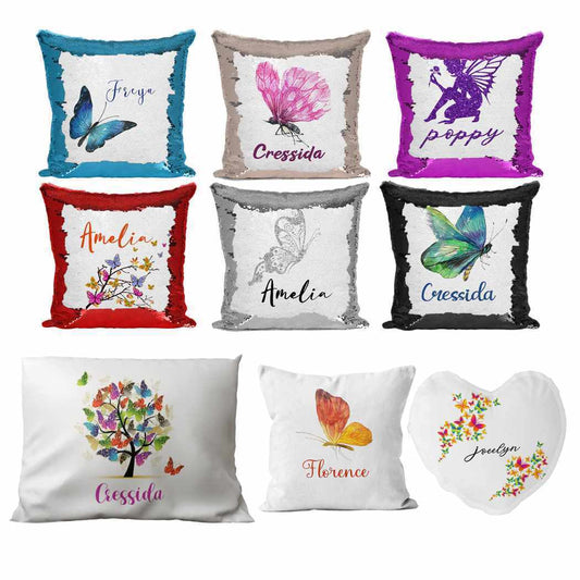 Personalised Cushion Butterfly Sequin Cushion Pillow Printed Birthday Gift 44