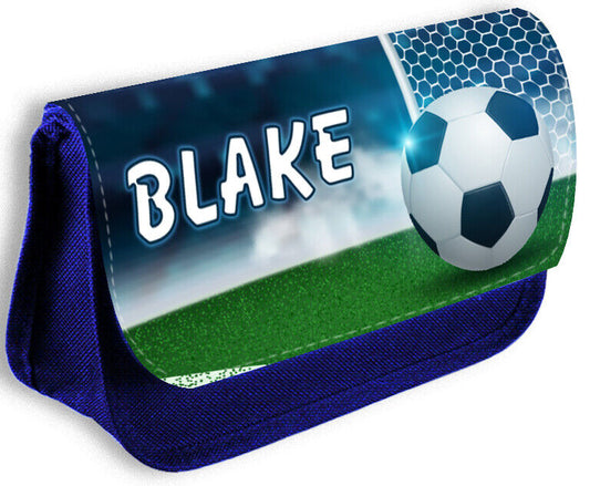 Personalised Any Name Football Blue Pencil Case Bag School Kids Stationary 34