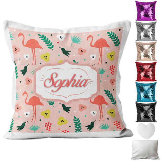 Personalised Cushion Flamingo Sequin Cushion Pillow Printed Birthday Gift 12