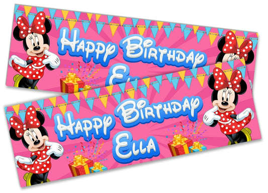 x2 Personalised Birthday Banner Minnie Children Kids Party Decoration Poster