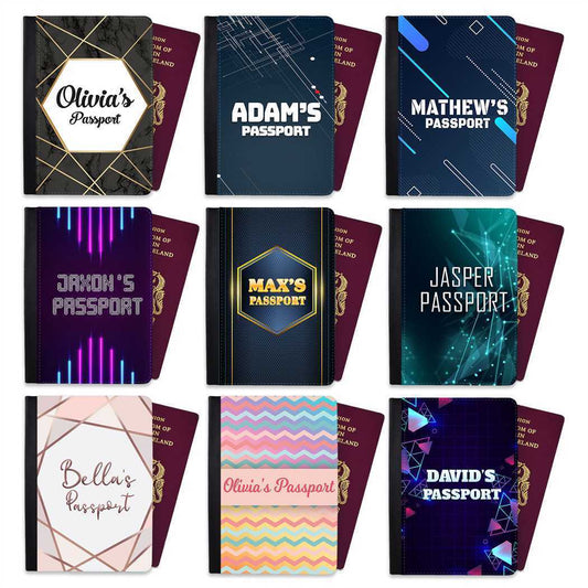 Personalised Abstract kids Passport Cover Holder Any Name Holiday Accessory 25