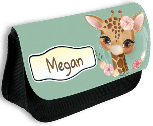 Personalised Pencil Case Any Name Giraffe Make Up Bag School Kids Stationary 1