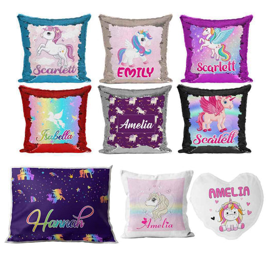 Personalised Cushion Unicorn Sequin Cushion Pillow Printed Birthday Gift 17