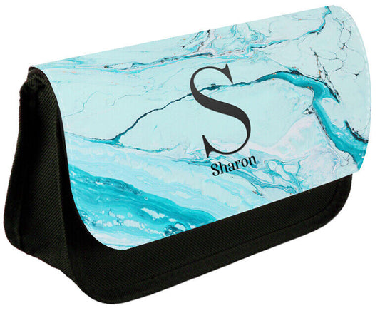 Personalised Any Name Marble Black Pencil Case Bag School Kids Stationary 315