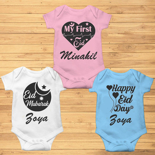 Personalised Eid Baby Vest Baby grow Little baby body suit 21