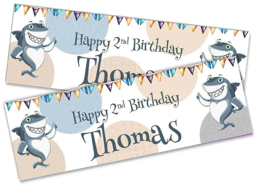 x2 Personalised Birthday Banner Shark Children Kids Party Decoration 329