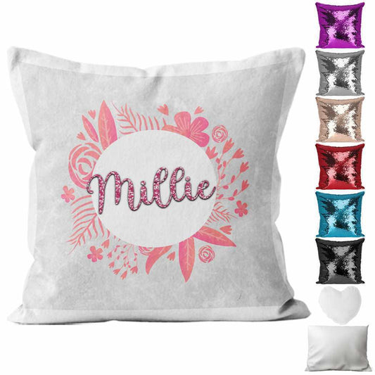 Personalised Cushion Floral Sequin Cushion Pillow Printed Birthday Gift 25