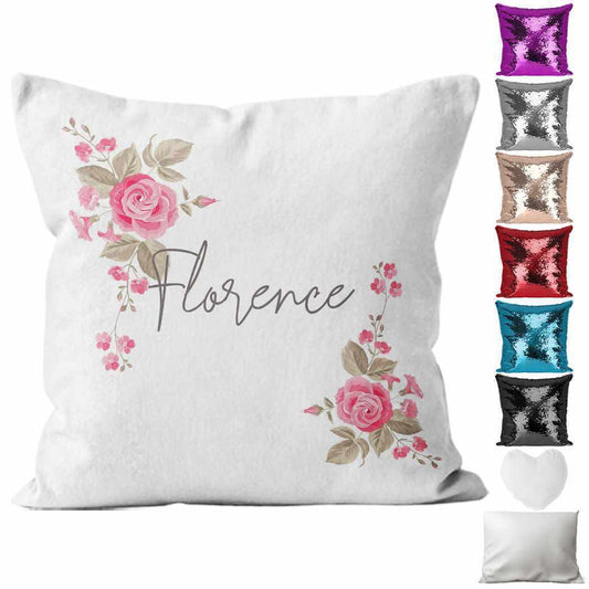 Personalised Cushion Floral Sequin Cushion Pillow Printed Birthday Gift 68