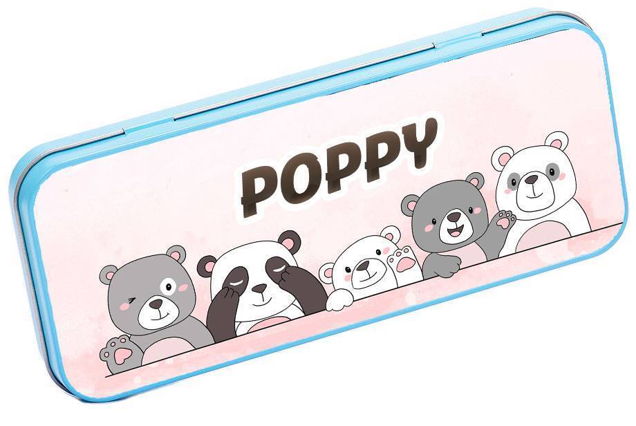 Personalised Any Name Panda Pencil Case Tin Children School Kids Stationary 19