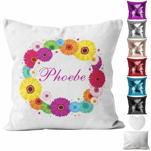 Personalised Cushion Floral Sequin Cushion Pillow Printed Birthday Gift 100