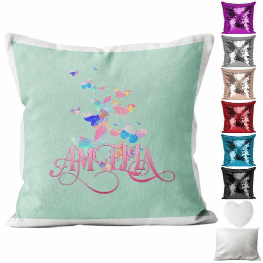 Personalised Cushion Butterfly Sequin Cushion Pillow Printed Birthday Gift 45