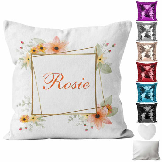 Personalised Cushion Floral Sequin Cushion Pillow Printed Birthday Gift 93