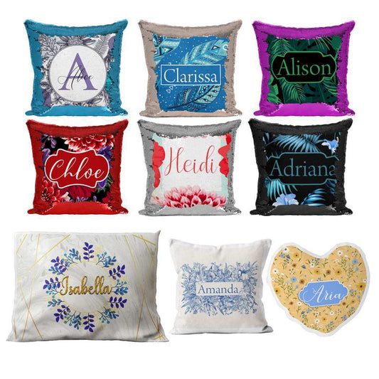 Personalised Cushion Floral Sequin Cushion Pillow Printed Birthday Gift 1