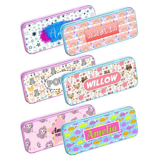 Personalised Any Name Generic Pencil Case Tin Children School Kids Stationary 30