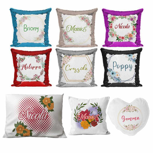 Personalised Cushion Floral Sequin Cushion Pillow Printed Birthday Gift 52