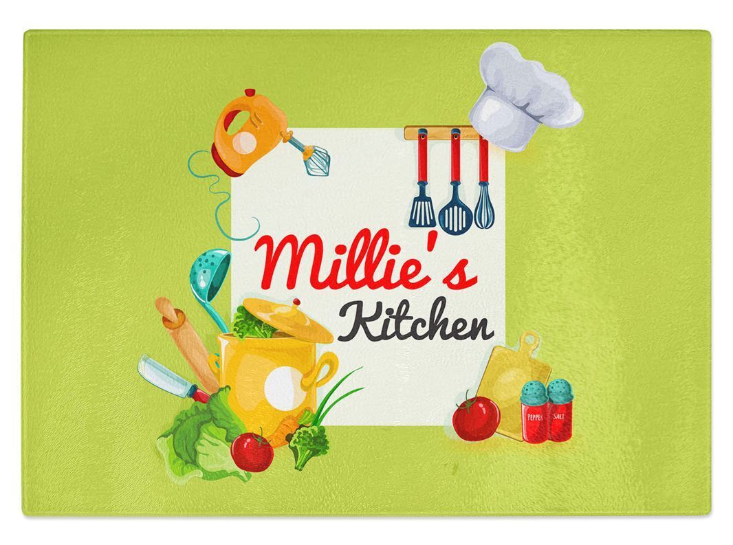 Personalised Any Name Kitchen Glass Chopping Board Item Gift 18