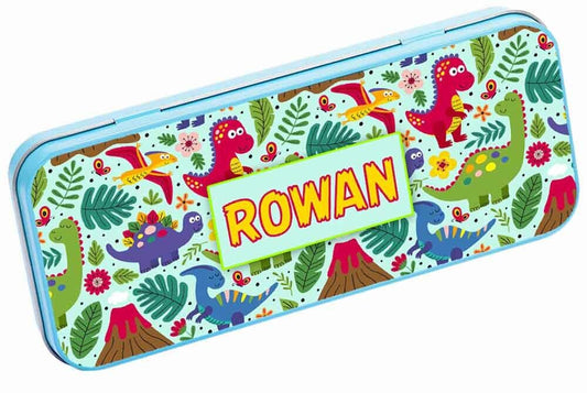 Personalised Any Name Dinosaur Pencil Case Tin Boys School Kids Stationary 390