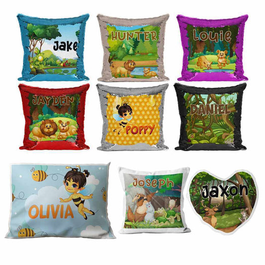Personalised Cushion Animal Sequin Cushion Pillow Printed Birthday Gift 78