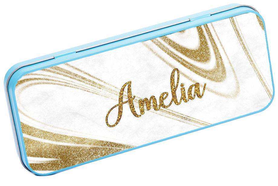 Personalised Any Name Marble Pencil Case Tin Children School Kids Stationary 29
