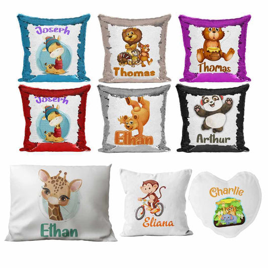 Personalised Cushion Animal Sequin Cushion Pillow Printed Birthday Gift 61