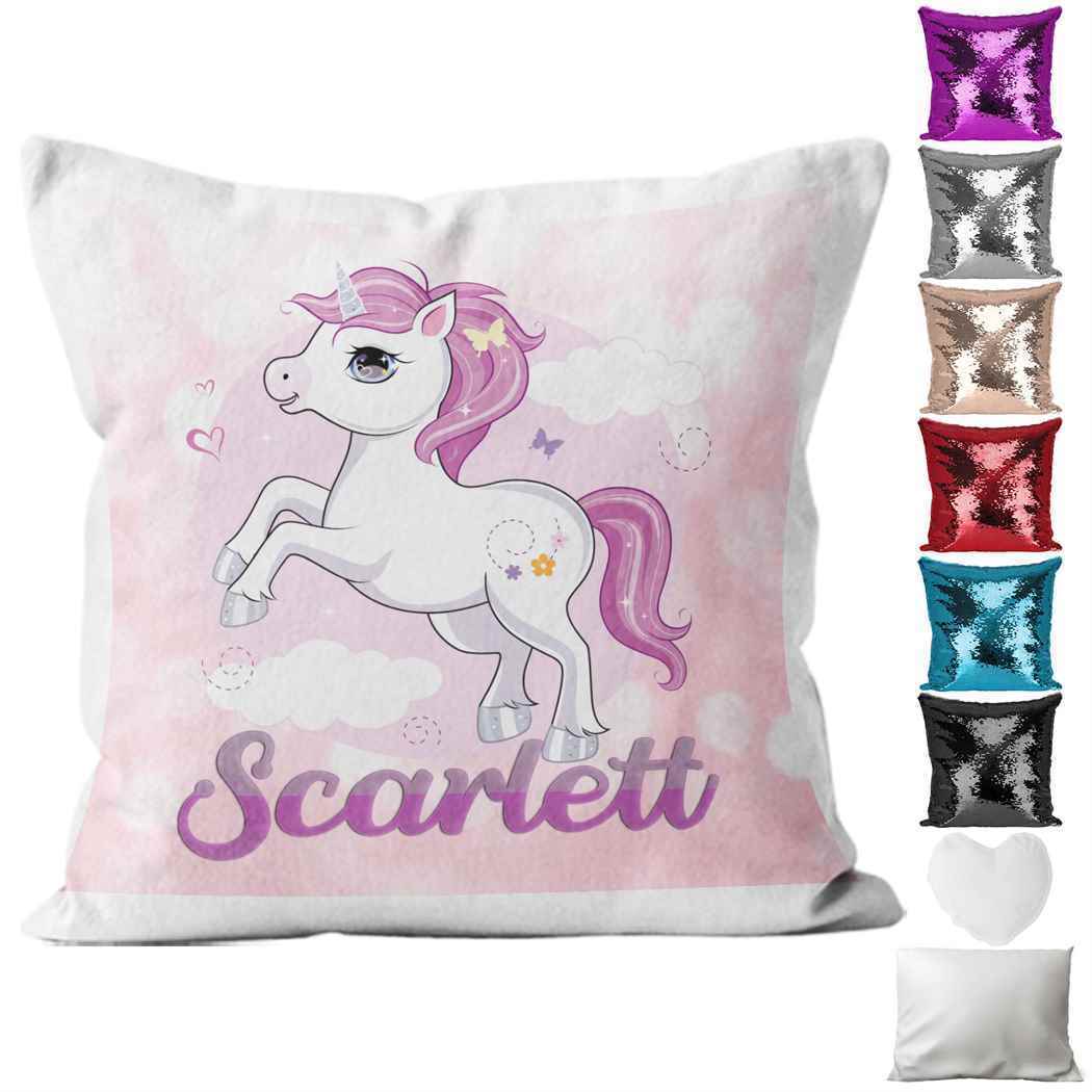 Personalised Cushion Unicorn Sequin Cushion Pillow Printed Birthday Gift 17