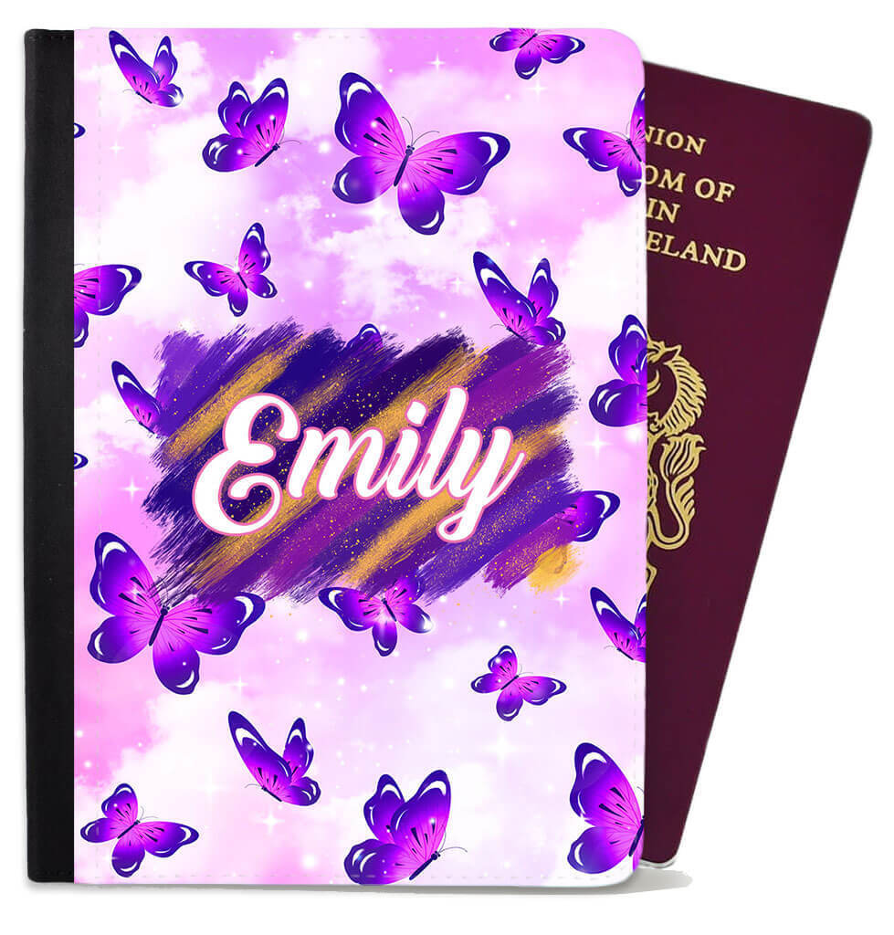 Personalised Butterfly Children Passport Cover Holder Any Name Holiday 10