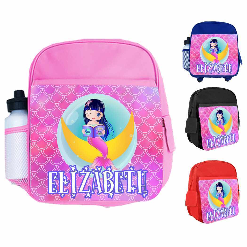 Personalised Kids Backpack Any Name Mermaid Design Boys Girls kids School Bag 16