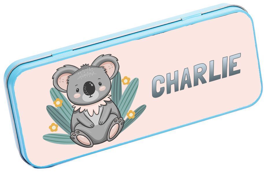 Personalised Any Name Koala Pencil Case Tin Children School Kids Stationary 12