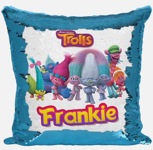 Personalised Trolls Any Name Magic Reveal Sequin Cushion Cover Gift 2