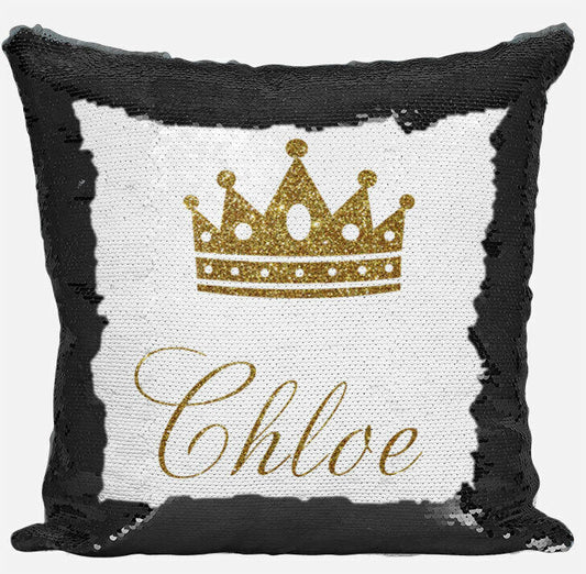 Personalised Crown Design Any Name Magic Reveal Black Sequin Cushion Cover 2
