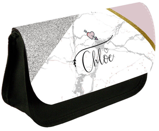 Personalised Any Name Marble Black Pencil Case Bag School Kids Stationary 190