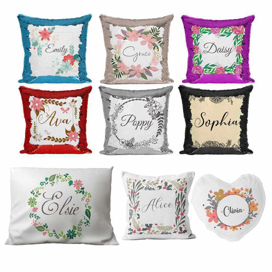 Personalised Cushion Floral Sequin Cushion Pillow Printed Birthday Gift 98