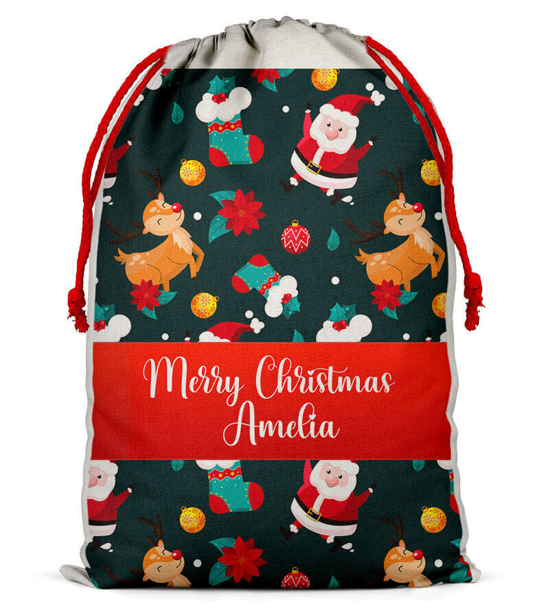 Personalised Christmas Sack Santa Bag Xmas Boy Girl Gift Stocking Bag 12