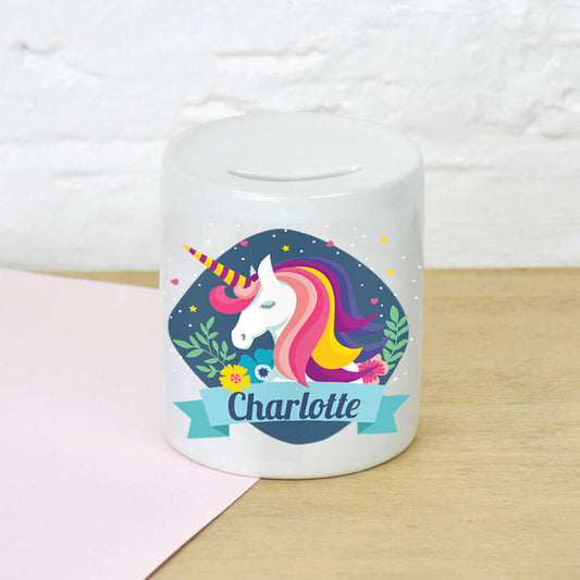 Personalised Any Name Unicorn Kids Childrens Money Box Printed Gift Saving 2