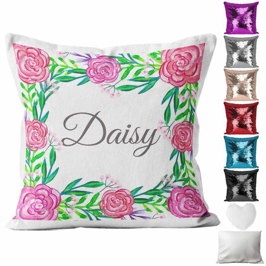 Personalised Cushion Floral Sequin Cushion Pillow Printed Birthday Gift 98