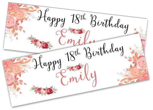 x2 Personalised Birthday Banner Floral Design Adult Party Decoration Poster