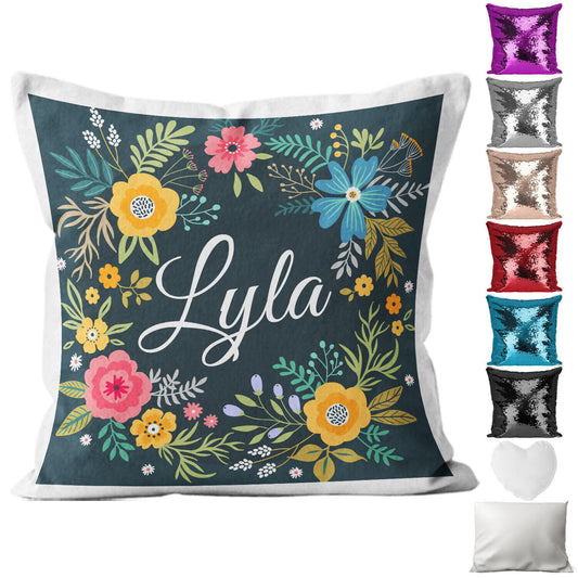 Personalised Cushion Floral Sequin Cushion Pillow Printed Birthday Gift 4
