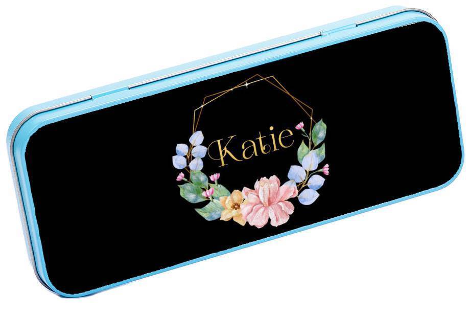 Personalised Any Name Floral Pencil Case Tin Children School Kids Stationary 33