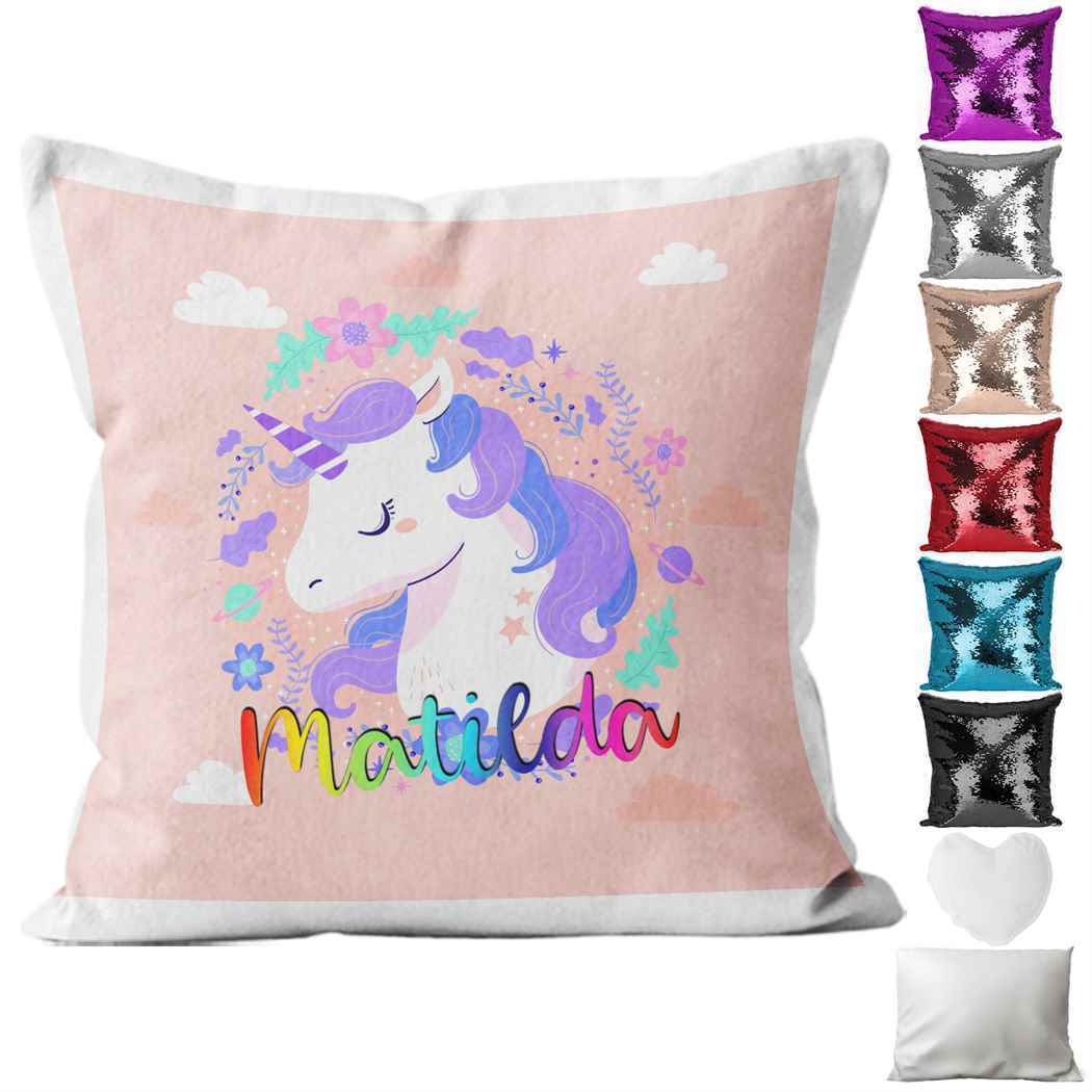 Personalised Cushion Unicorn Sequin Cushion Pillow Printed Birthday Gift 16